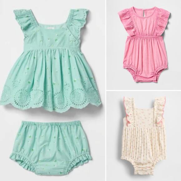 (Bundle of 3) Baby Gap Bubble Rompers and Dress - Picture 1 of 7